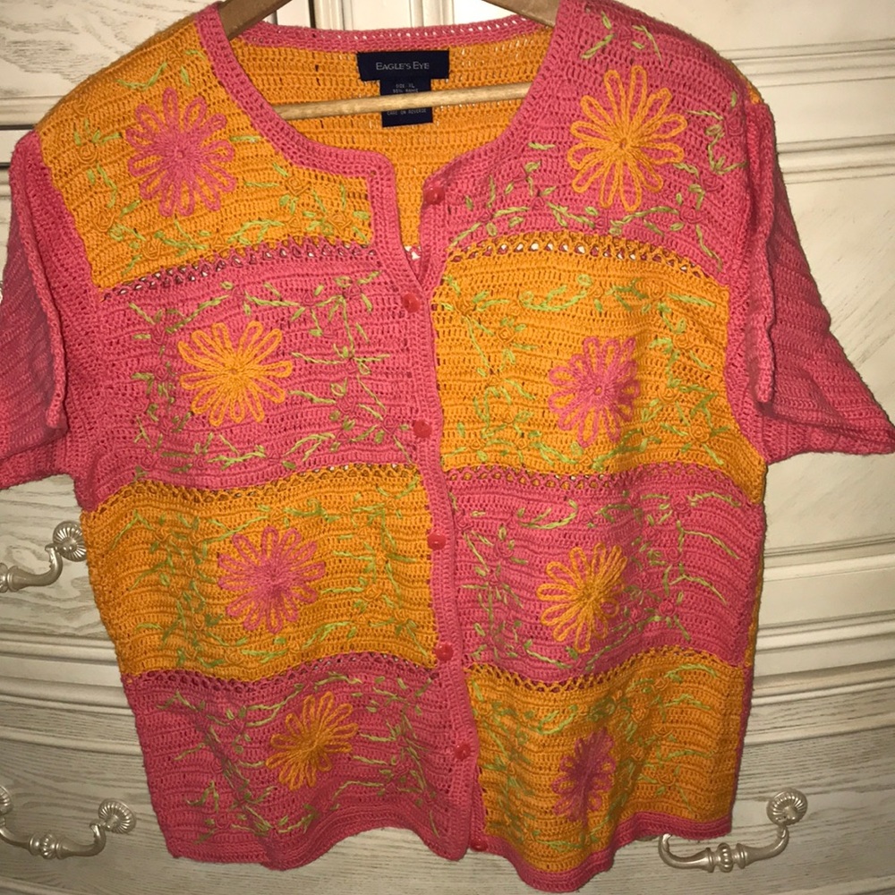 Woman’s XL Eagles Eye Spring crocheted STV Sweater